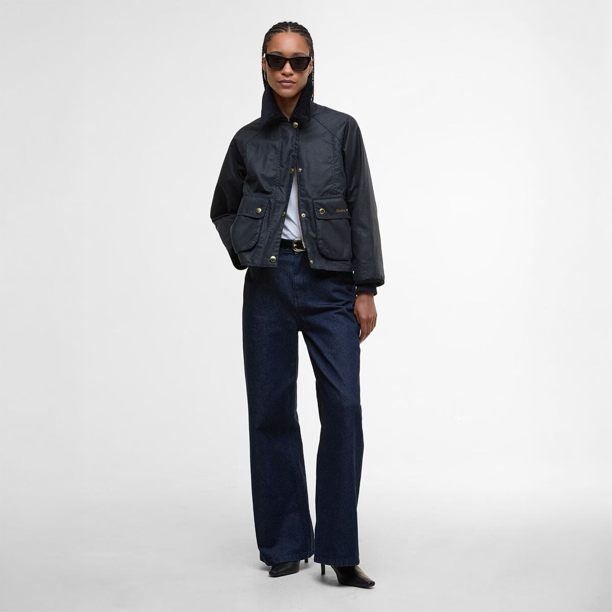 Barbour Cropped Beadnell Wax Jacket in Navy