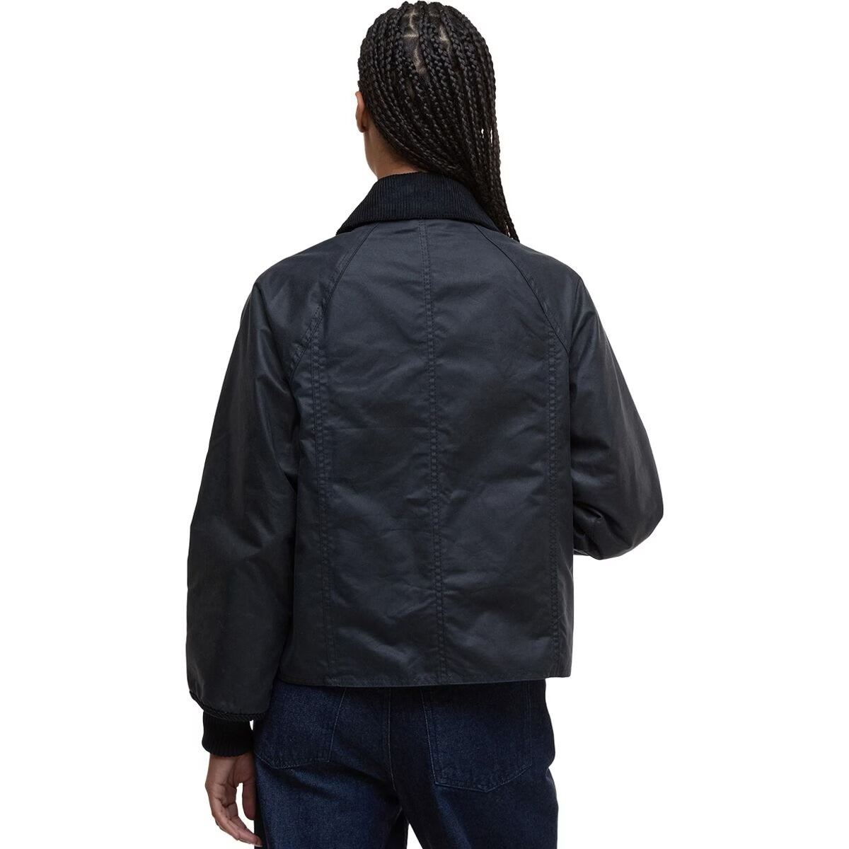 Barbour Cropped Beadnell Wax Jacket in Navy