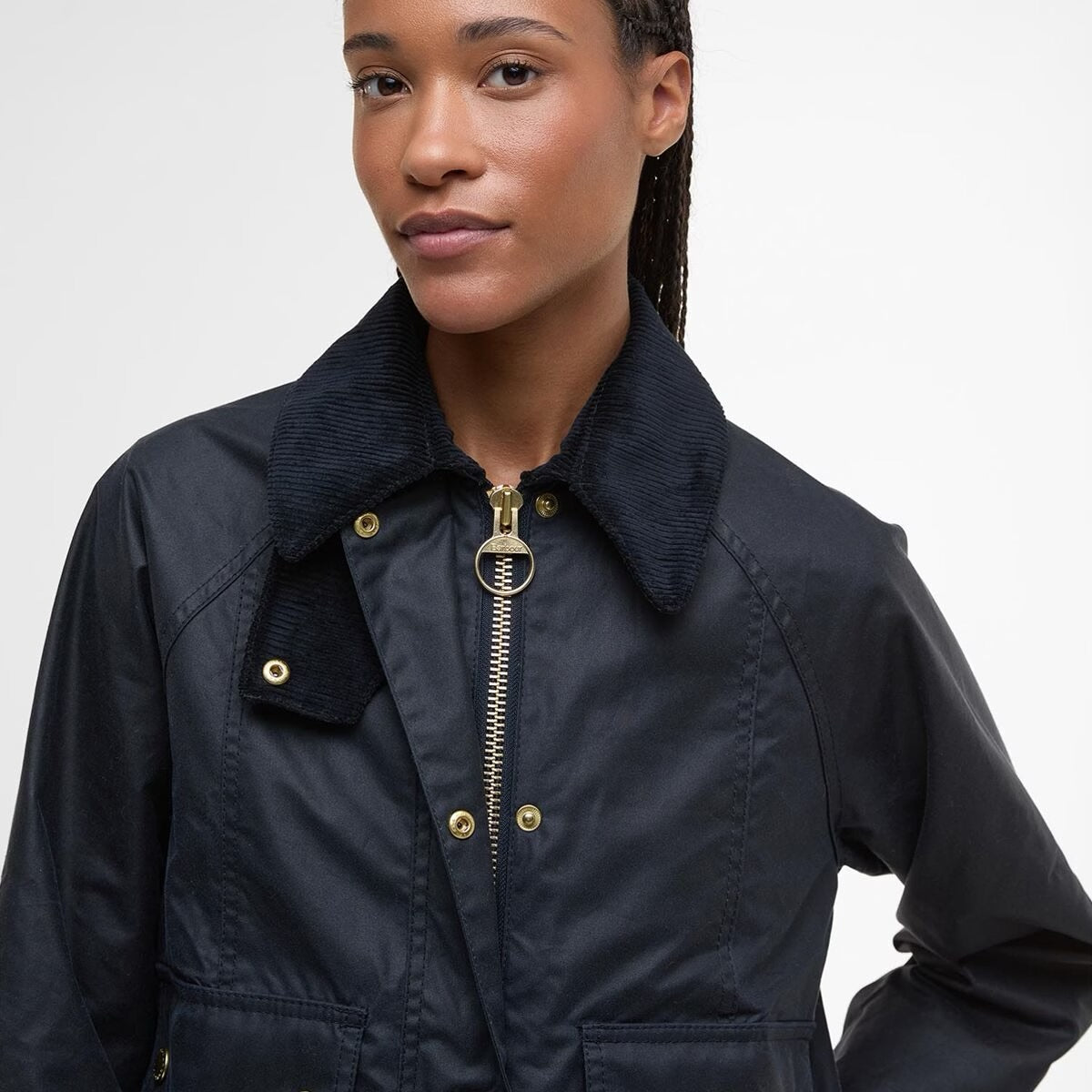 Barbour Cropped Beadnell Wax Jacket in Navy