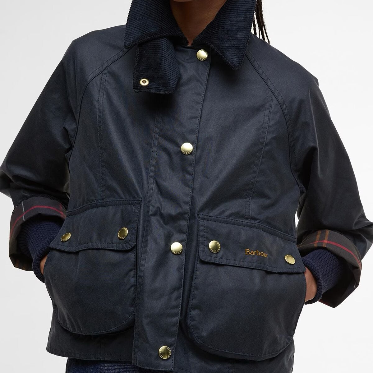Barbour Cropped Beadnell Wax Jacket in Navy